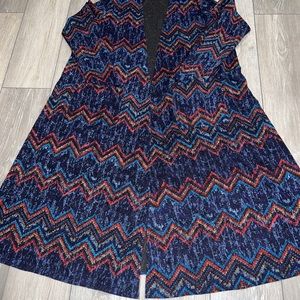 LuLaRoe Sarah Multicolor Chevron Long Open Duster Cardigan Sweater Size S NWOT